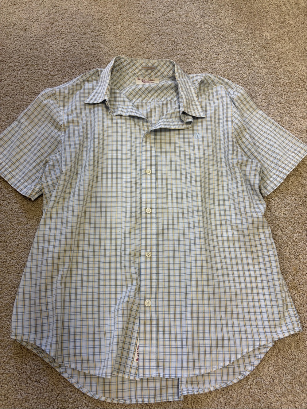 Original Penguin Short-Sleeve Plaid Button-Down Shirt in Light Green & White